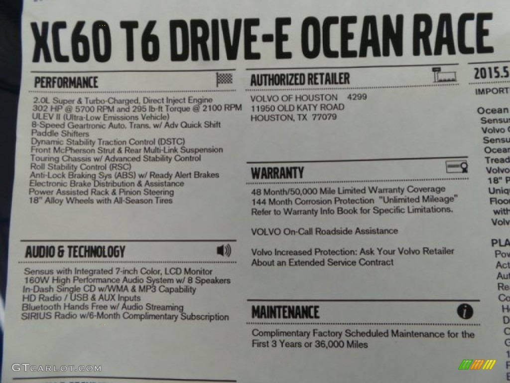 2015 Volvo XC60 T6 Drive-E Ocean Race Window Sticker Photo #101926190
