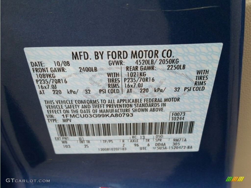 2009 Escape XLT V6 - Sport Blue Metallic / Stone photo #20