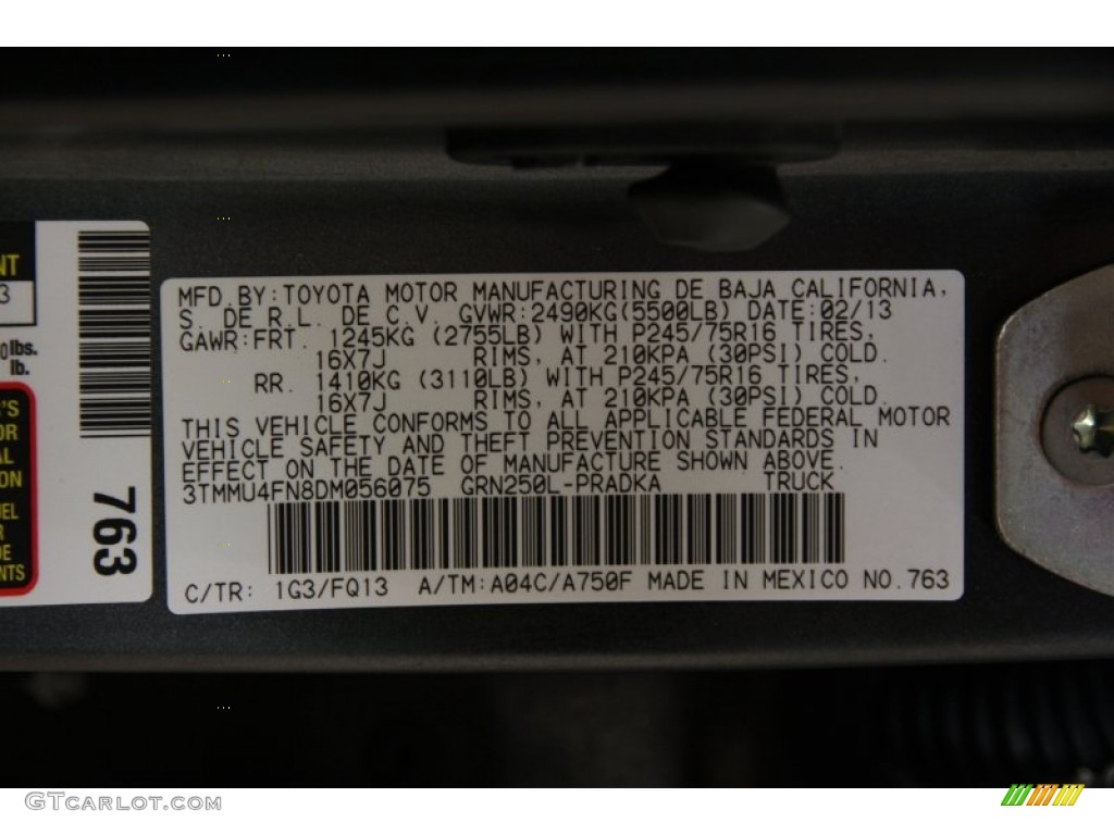 2013 Toyota Tacoma V6 SR5 Double Cab 4x4 Color Code Photos