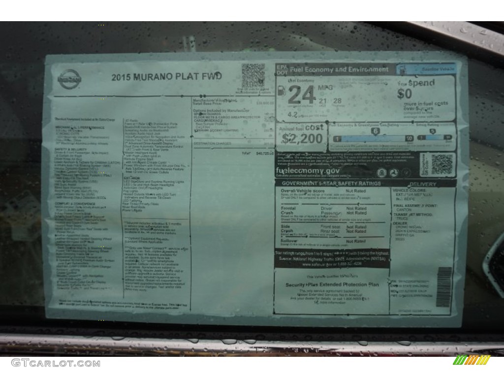 2015 Nissan Murano Platinum Window Sticker Photo #101986757