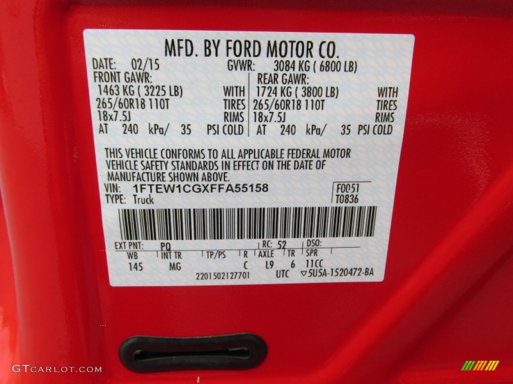 2015 F150 Color Code PQ for Race Red Photo #101989787