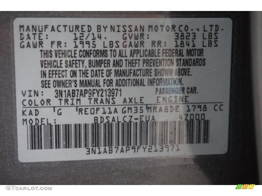 2015 Sentra Color Code KAD for Gun Metallic Photo #101996843