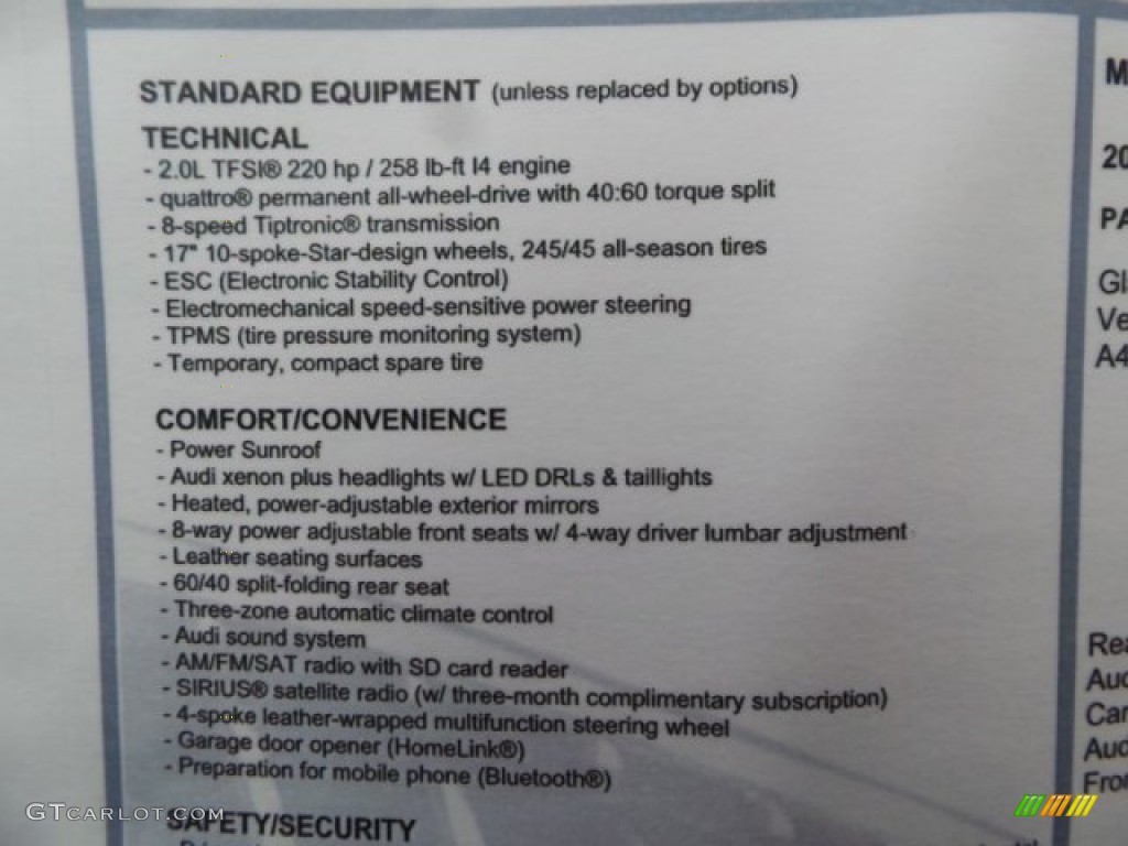 2015 Audi A4 2.0T Premium Plus Window Sticker Photos