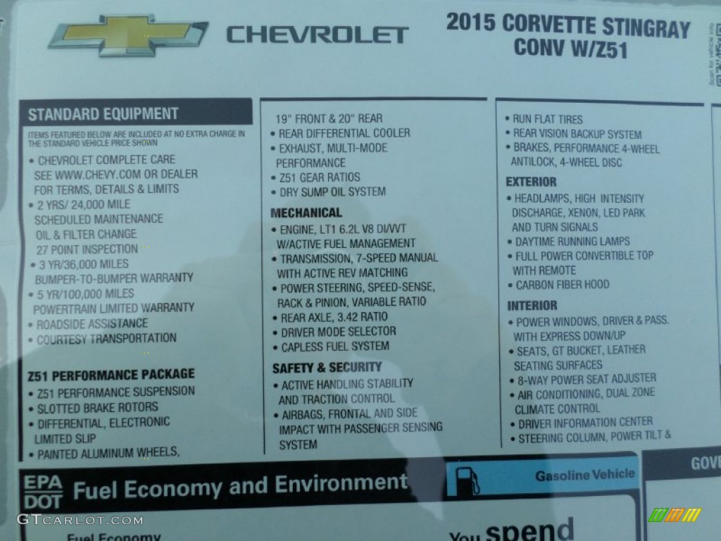 2015 Chevrolet Corvette Stingray Convertible Z51 Window Sticker Photo #102002408