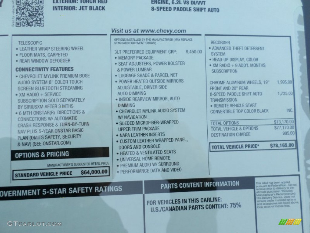2015 Chevrolet Corvette Stingray Convertible Z51 Window Sticker Photos