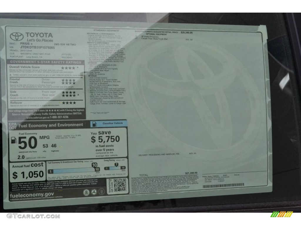 2015 Prius c Two - Magnetic Gray Metallic / Dark Blue/Gray photo #10