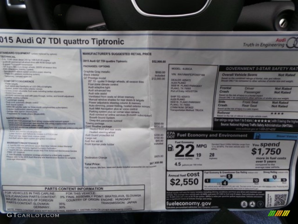 2015 Audi Q7 3.0 TDI Prestige quattro Window Sticker Photo #102003584