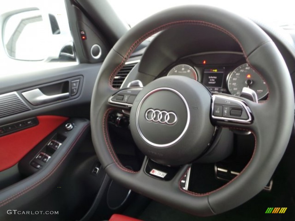 2015 Audi SQ5 Premium Plus 3.0 TFSI quattro Black/Magma Red Steering Wheel Photo #102005057