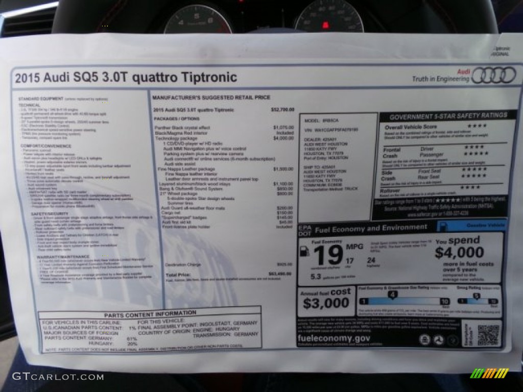 2015 Audi SQ5 Premium Plus 3.0 TFSI quattro Window Sticker Photo #102005162