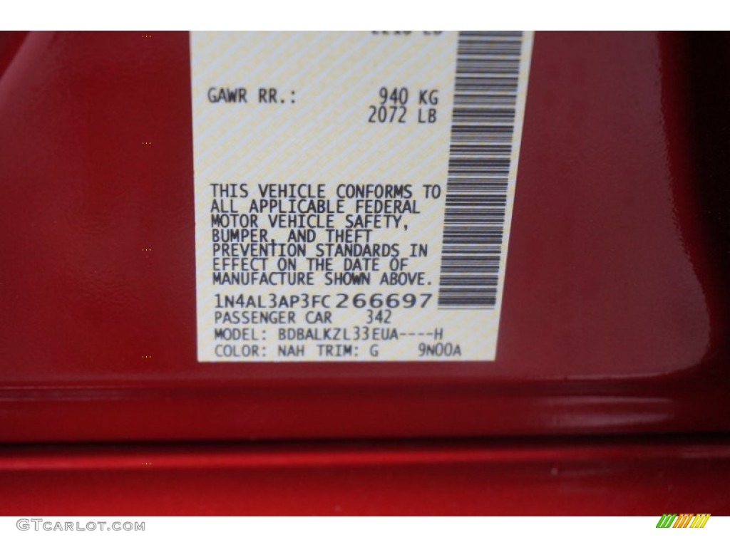 2015 Nissan Altima 2.5 SV Color Code Photos
