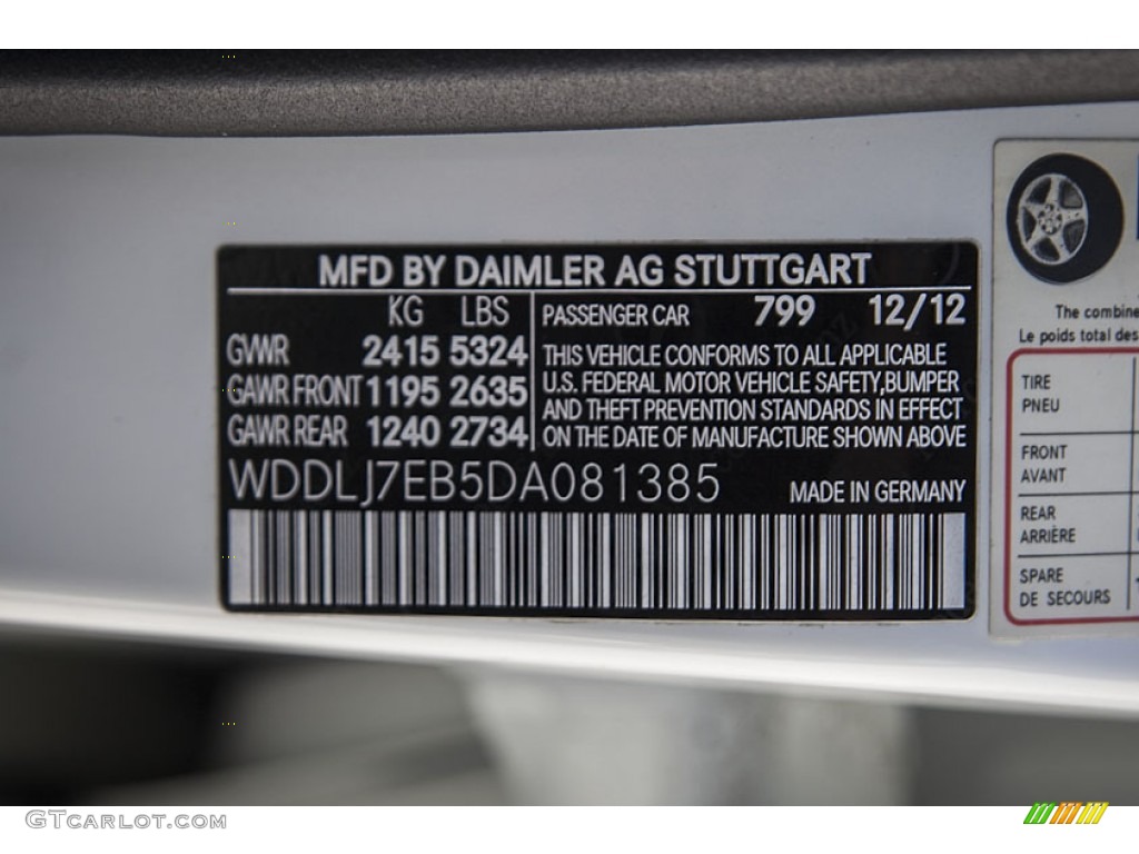 2013 CLS Color Code 799 for Diamond White Metallic Photo #102033138