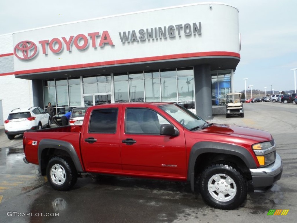 2005 Colorado LS Crew Cab 4x4 - Dark Cherry Red Metallic / Medium Dark Pewter photo #2