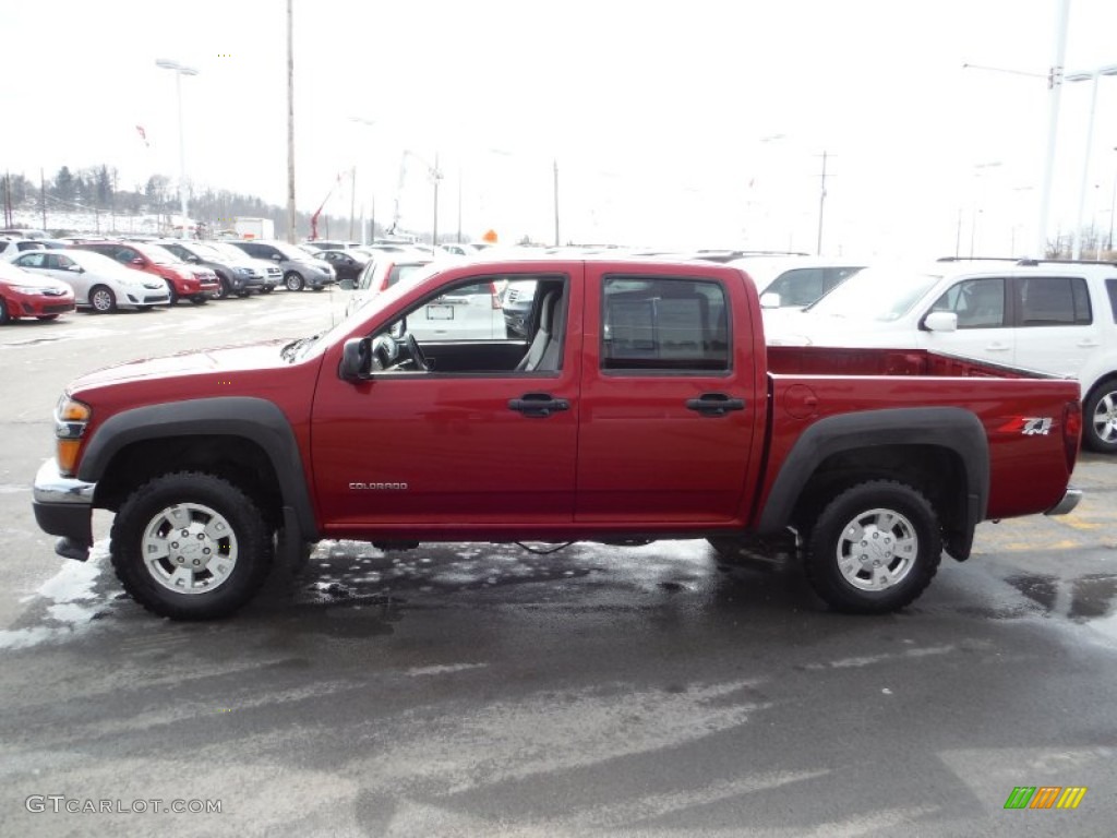 2005 Colorado LS Crew Cab 4x4 - Dark Cherry Red Metallic / Medium Dark Pewter photo #6