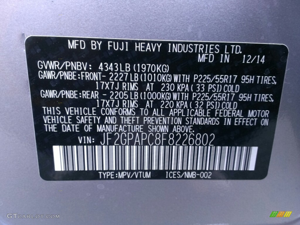 2015 XV Crosstrek 2.0i Limited - Ice Silver Metallic / Black photo #9