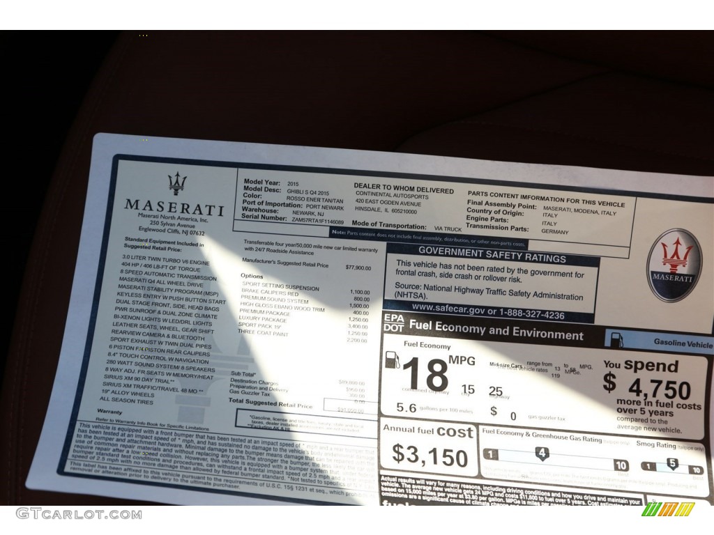 2015 Maserati Ghibli S Q4 Window Sticker Photos