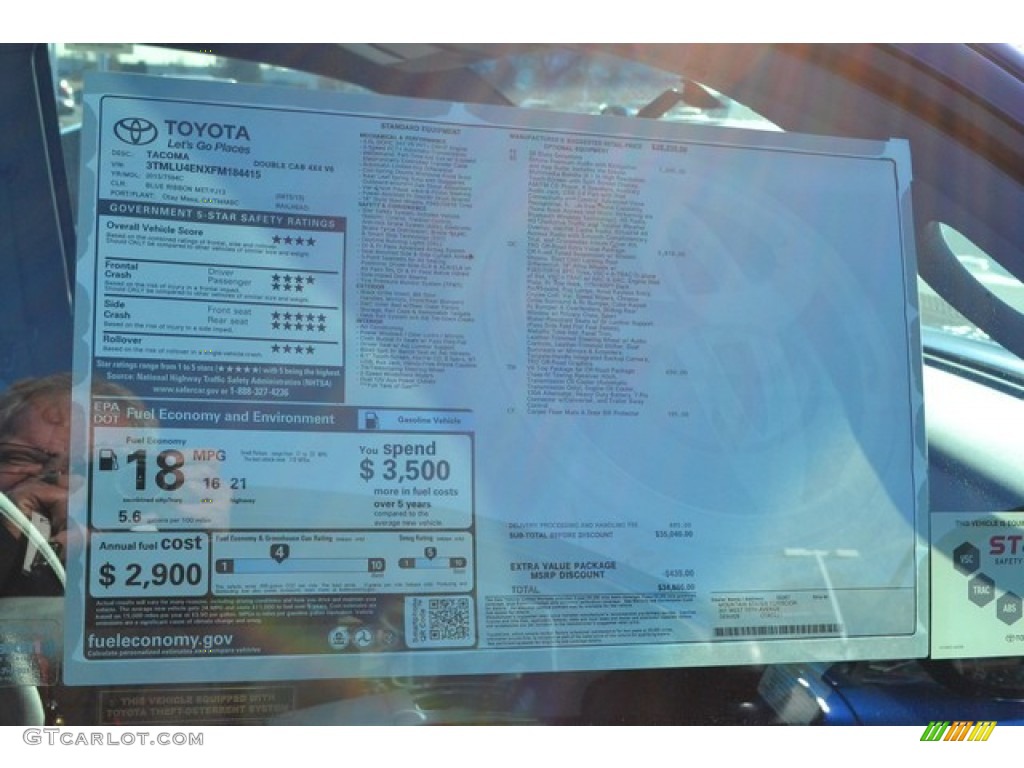 2015 Tacoma V6 Double Cab 4x4 - Blue Ribbon Metallic / Graphite photo #10