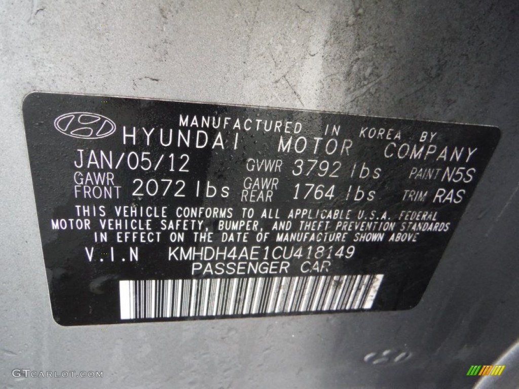 2012 Elantra GLS - Harbor Gray Metallic / Gray photo #26