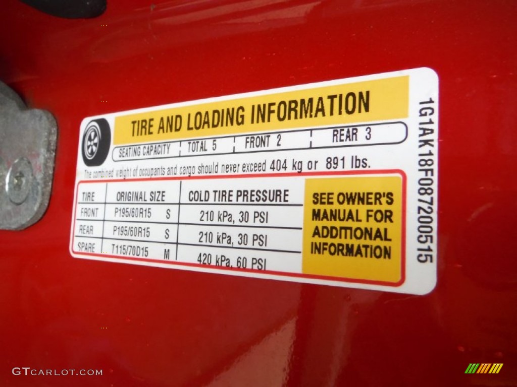 2008 Chevrolet Cobalt LS Coupe Info Tag Photo #102095001