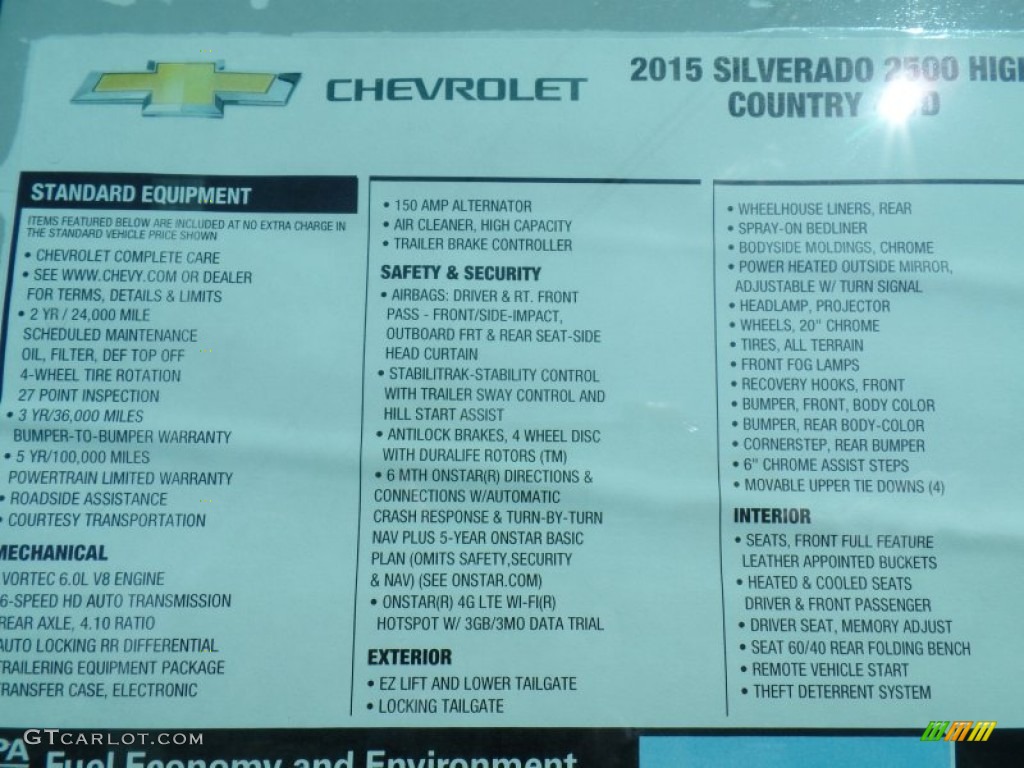 2015 Chevrolet Silverado 2500HD High Country Crew Cab 4x4 Window Sticker Photo #102118740