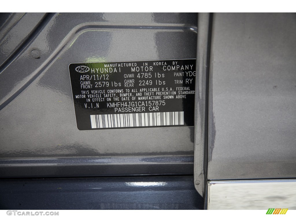 2012 Azera  - Smoke Gray Metallic / Black photo #19
