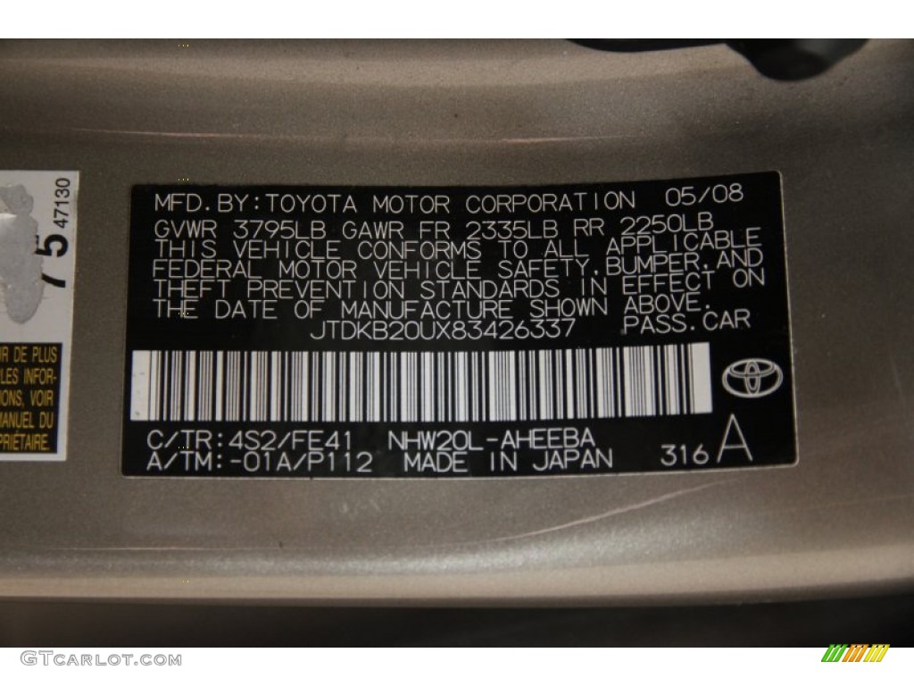 2008 Toyota Prius Hybrid Color Code Photos