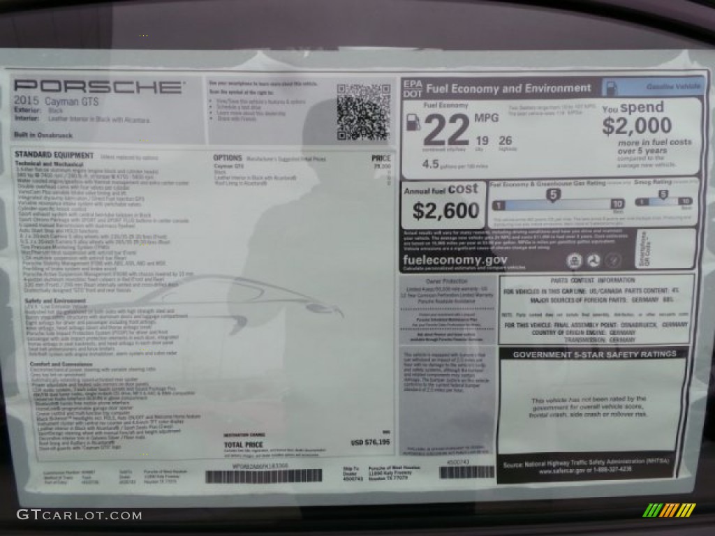 2015 Porsche Cayman GTS Window Sticker Photo #102139197