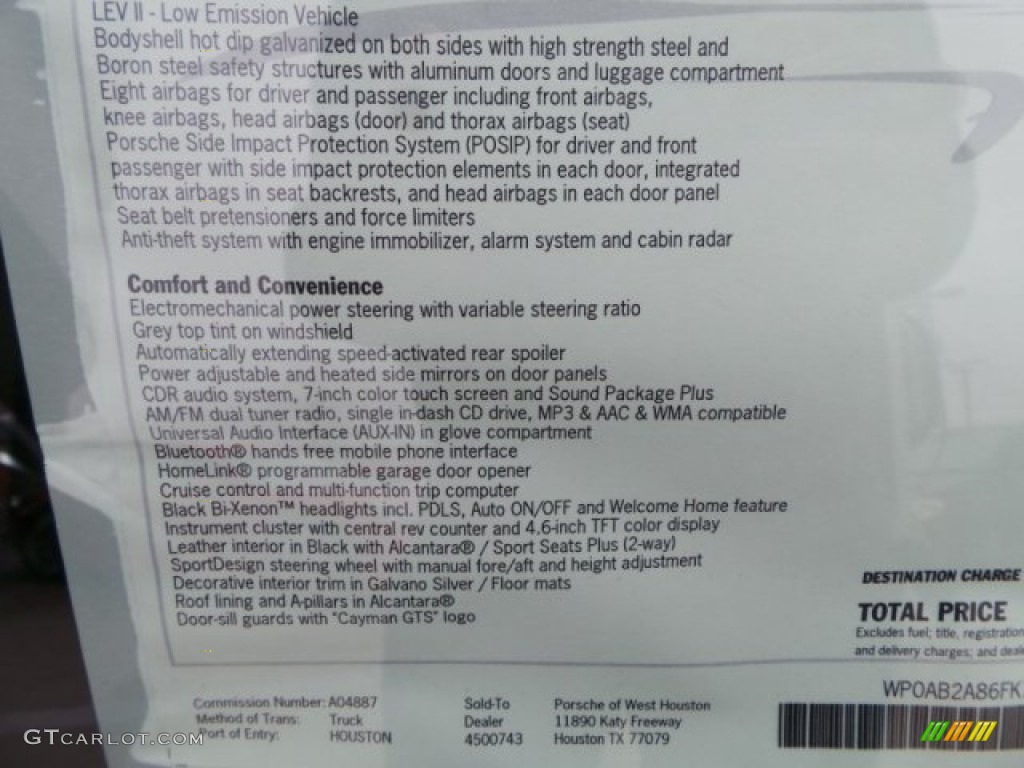2015 Porsche Cayman GTS Window Sticker Photo #102139254