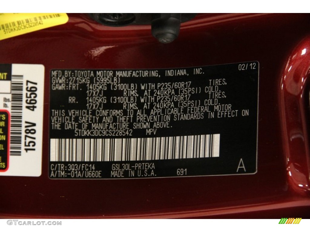 2012 Sienna Color Code 3Q3 for Salsa Red Pearl Photo #102148943