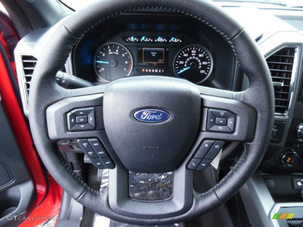 2015 Ford F150 XLT SuperCab 4x4 Black Steering Wheel Photo #102152500