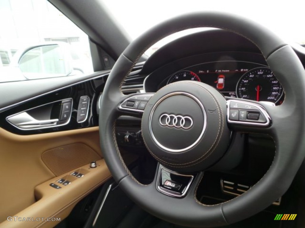 2015 Audi RS 7 4.0 TFSI quattro Black Perforated Valcona Steering Wheel Photo #102158342