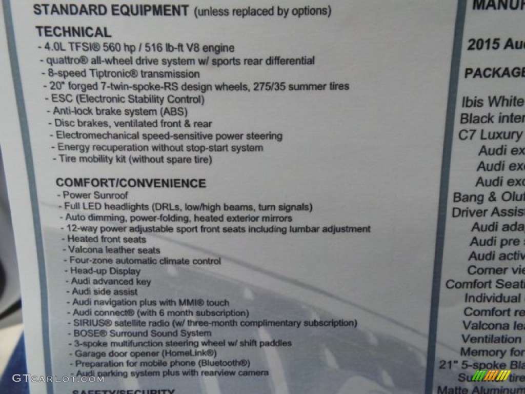 2015 Audi RS 7 4.0 TFSI quattro Window Sticker Photos
