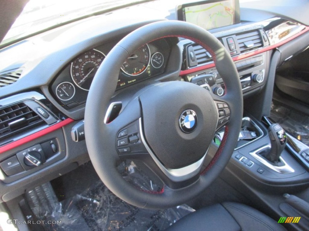 2015 BMW 3 Series 335i xDrive Sedan Black Steering Wheel Photo #102159464