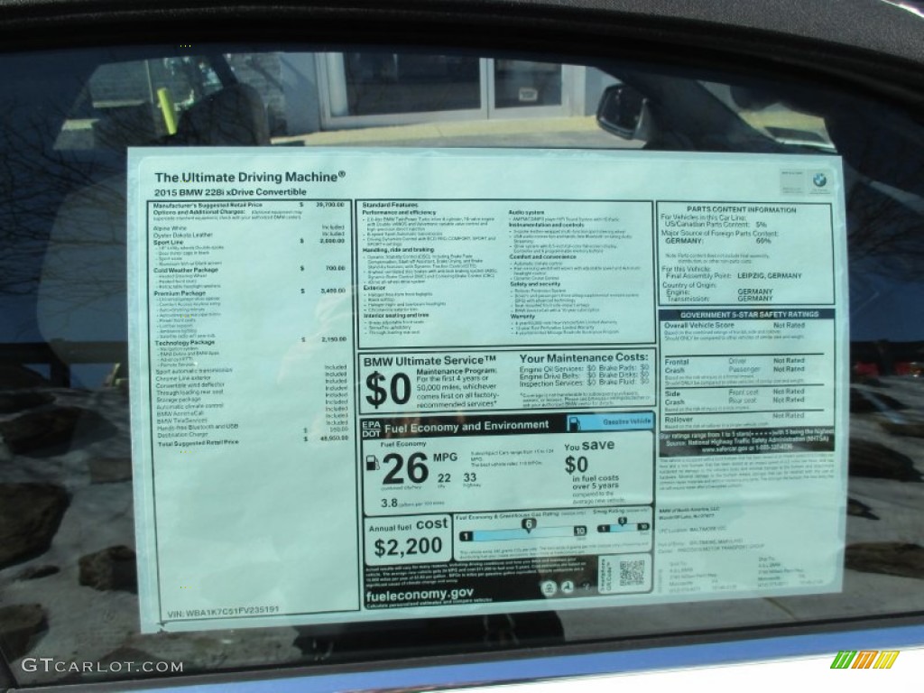 2015 BMW 2 Series 228i xDrive Convertible Window Sticker Photos