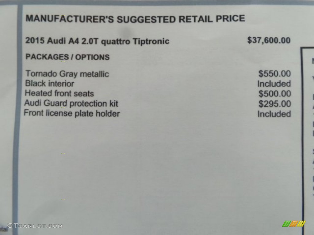 2015 Audi A4 2.0T Premium quattro Window Sticker Photo #102162405