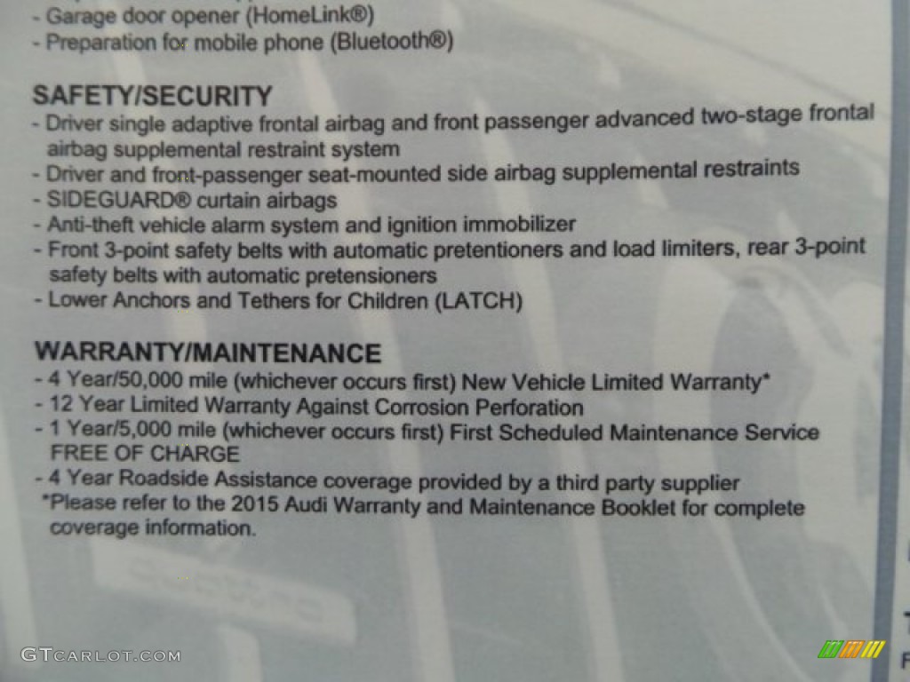 2015 Audi A4 2.0T Premium quattro Window Sticker Photos