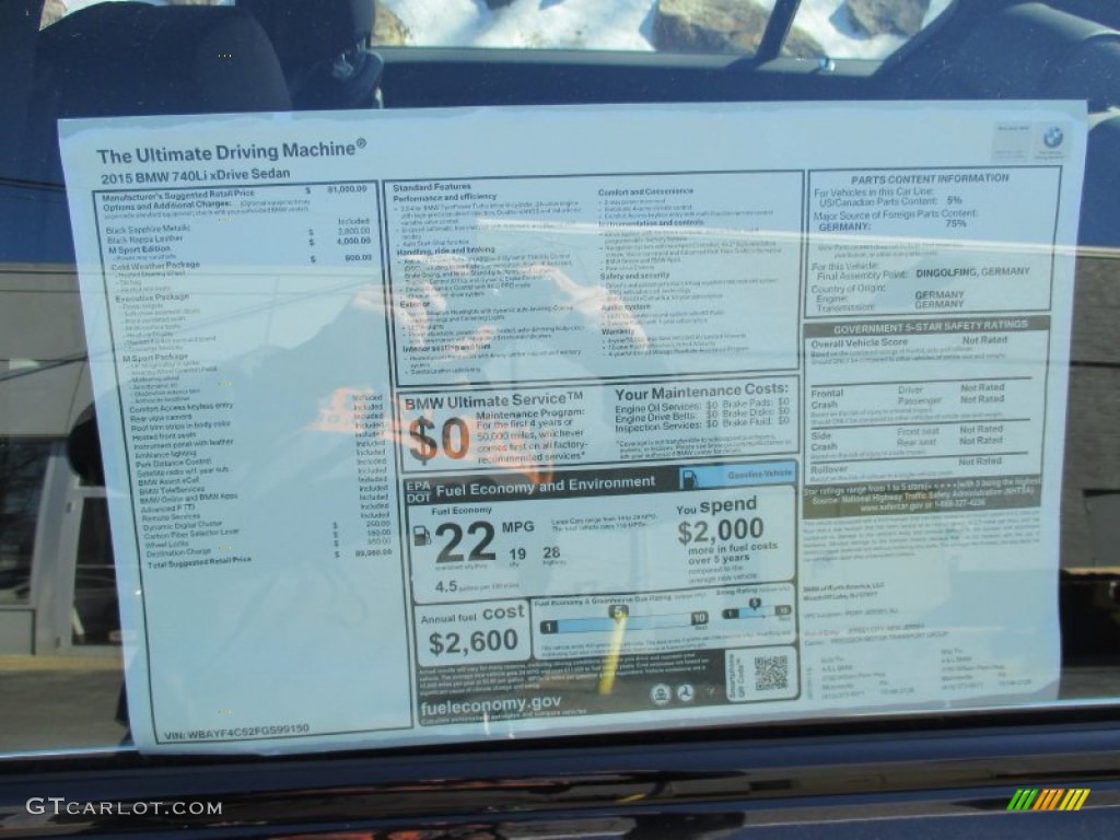 2015 BMW 7 Series 740Li xDrive Sedan Window Sticker Photo #102162824