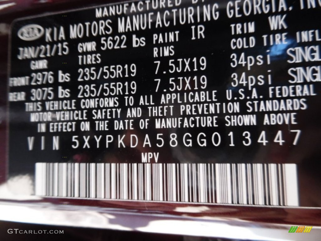 2016 Sorento Color Code IR for Dark Cherry Photo #102172658