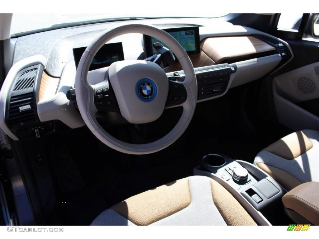Giga Cassia Natural Leather & Carum Spice Grey Wool Cloth Interior 2015 BMW i3 Standard i3 Model Photo #102173948