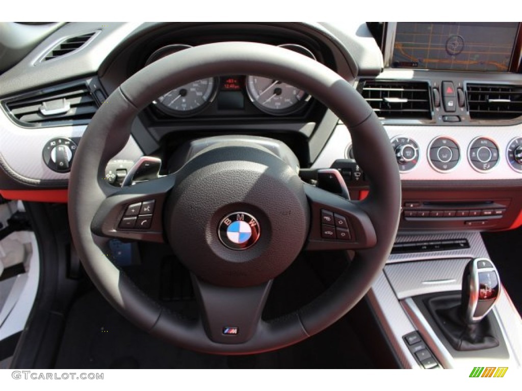 2015 BMW Z4 sDrive35is Coral Red Steering Wheel Photo #102175034