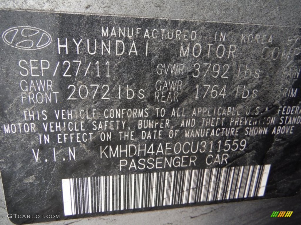2012 Elantra Limited - Harbor Gray Metallic / Black photo #26