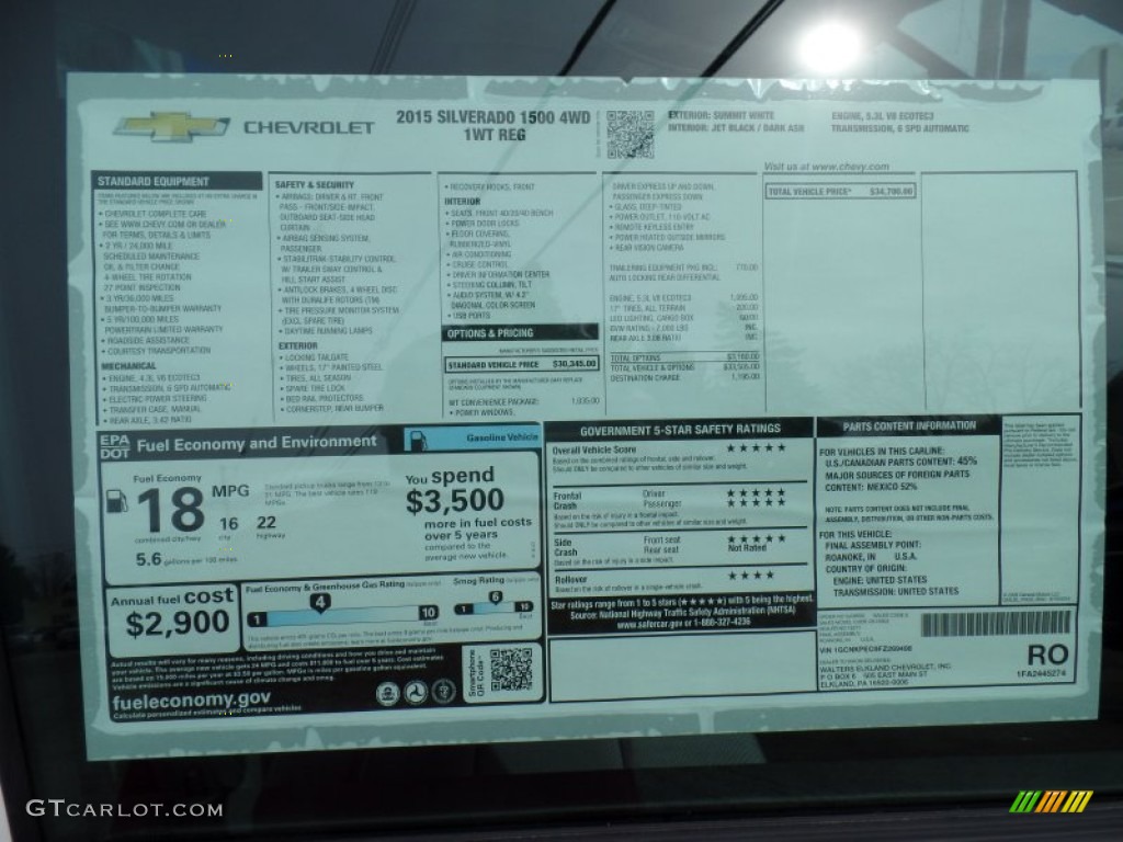 2015 Chevrolet Silverado 1500 WT Regular Cab Window Sticker Photo #102215609