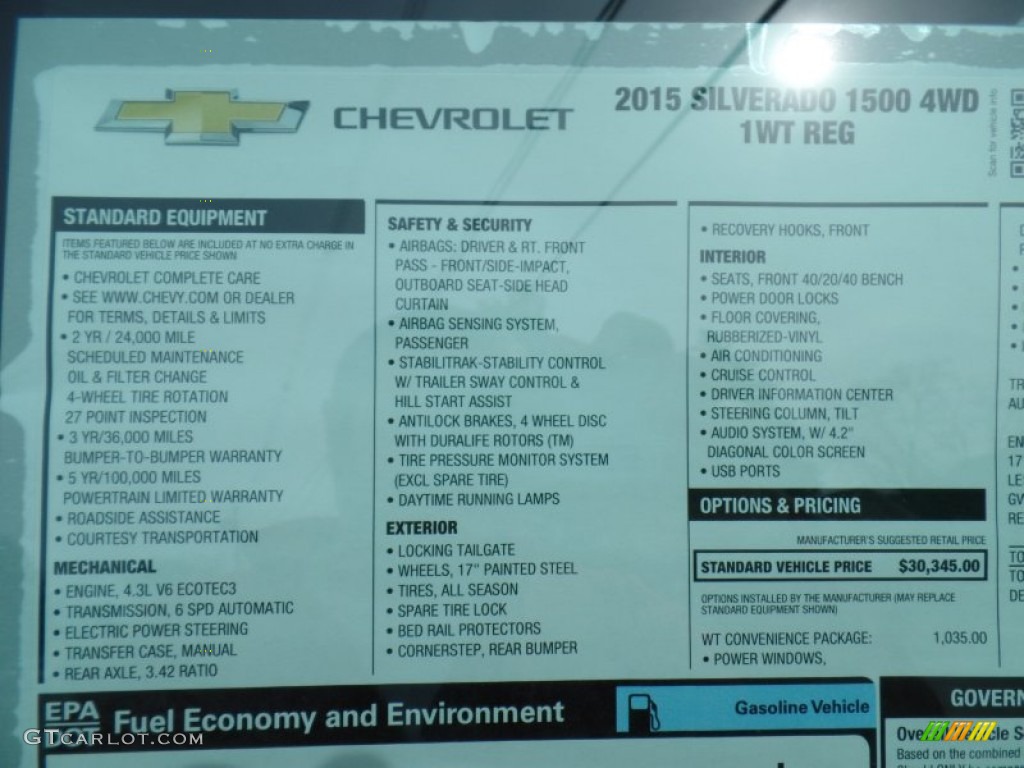 2015 Chevrolet Silverado 1500 WT Regular Cab Window Sticker Photo #102215621