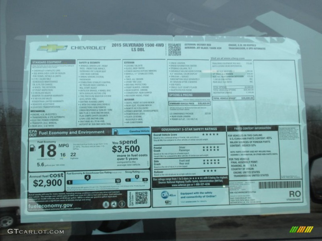 2015 Chevrolet Silverado 1500 WT Double Cab 4x4 Window Sticker Photo #102221801