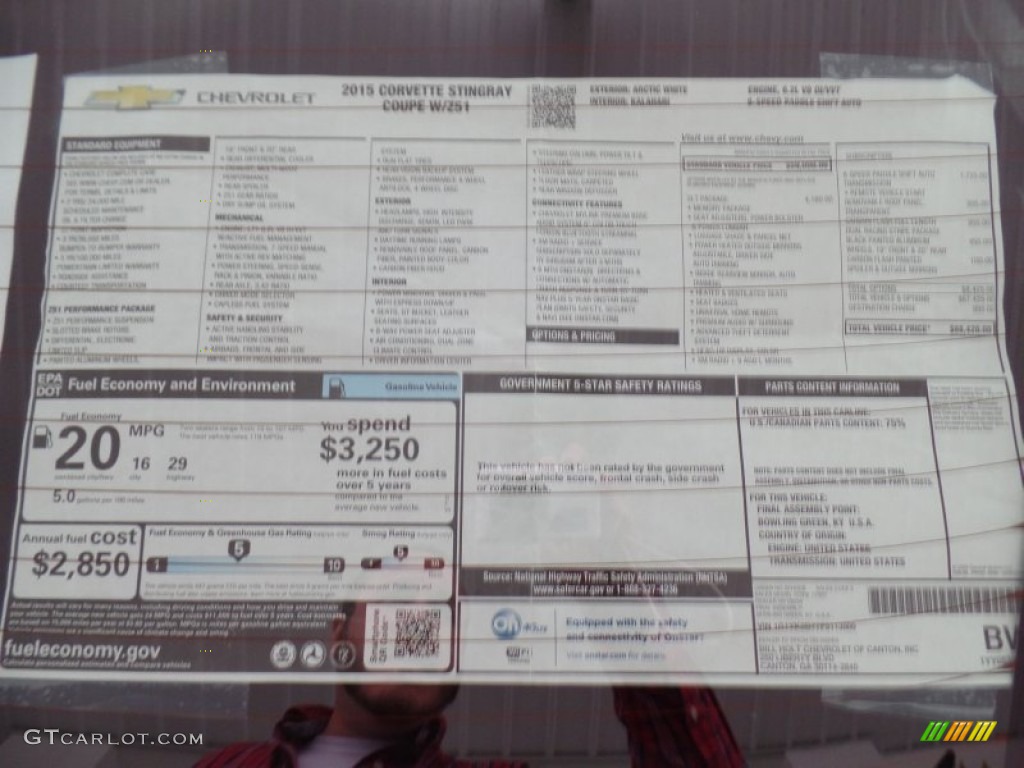 2015 Chevrolet Corvette Stingray Coupe Z51 Window Sticker Photo #102228199