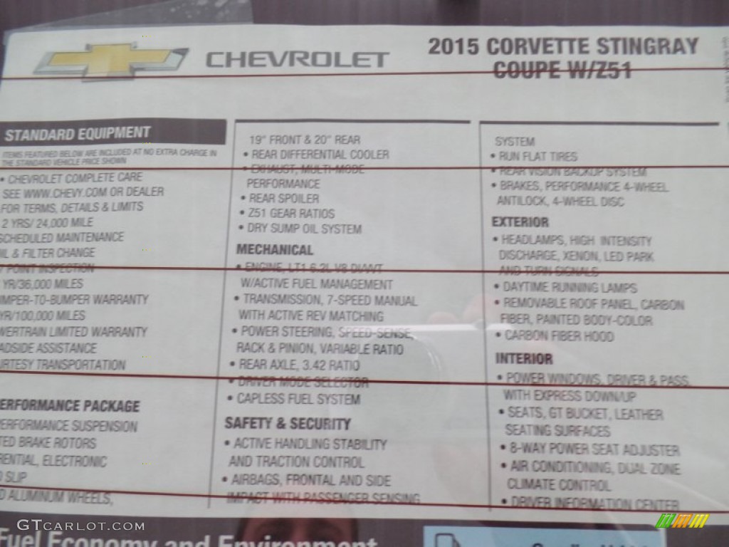 2015 Chevrolet Corvette Stingray Coupe Z51 Window Sticker Photo #102228223