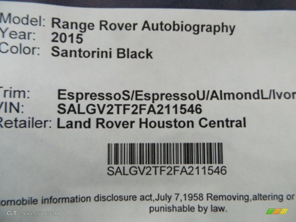 2015 Range Rover Autobiography - Santorini Black / Espresso/Almond photo #26