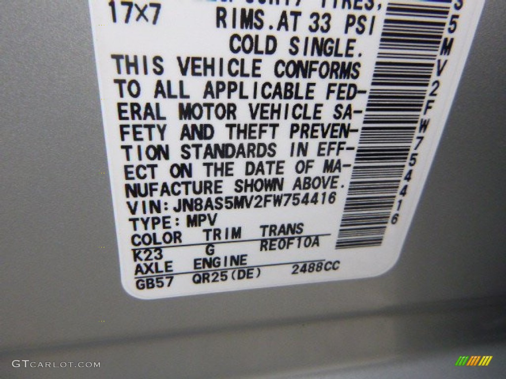 2015 Rogue Select Color Code K23 for Brilliant Silver Photo #102234790