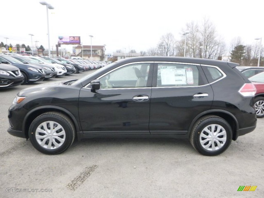 2015 Rogue S AWD - Super Black / Almond photo #6