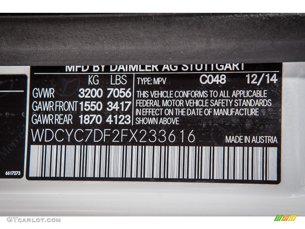 2015 G Color Code 048 for designo Mystic White Metallic Photo #102240805