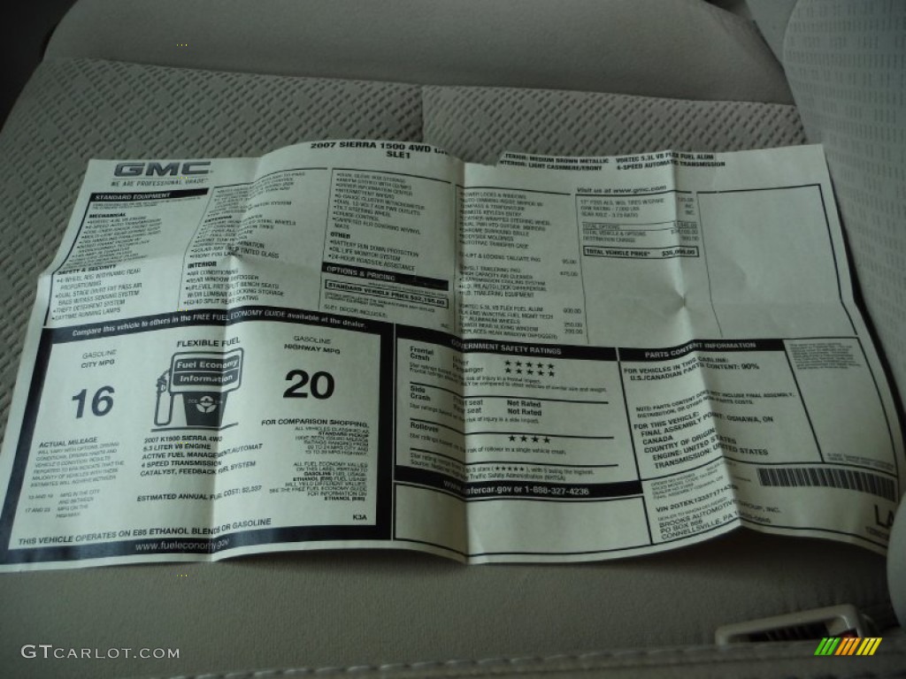 2007 GMC Sierra 1500 SLE Crew Cab 4x4 Window Sticker Photo #102251655